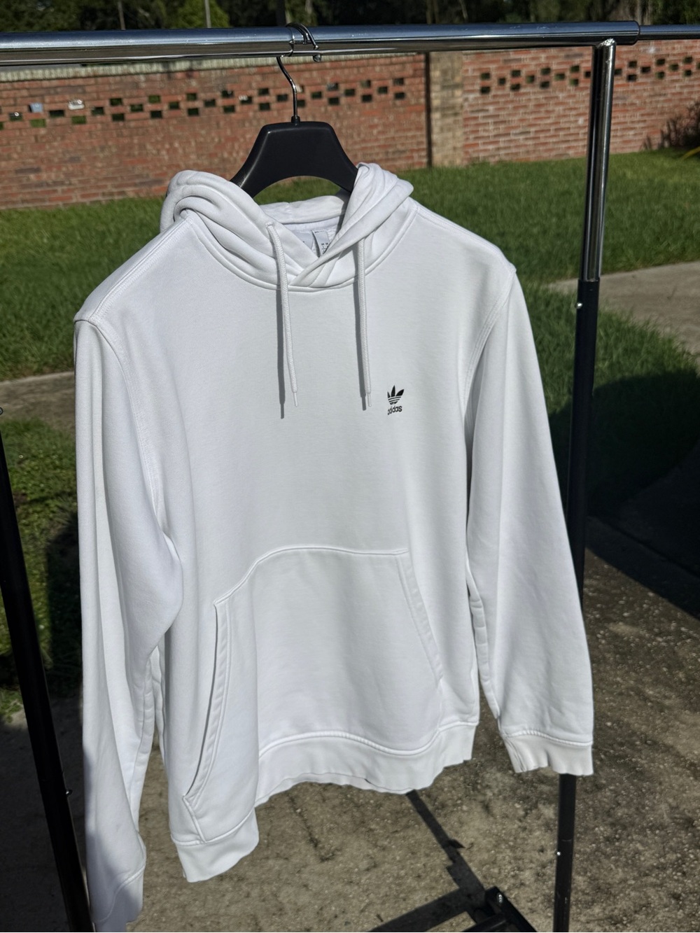 adidas White Trefoil Hoodie with Kangaroo Pocket